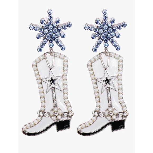 Dallas Cowboys Womens Silver Drop Dangle Boot Earrings - Picture 1 of 3